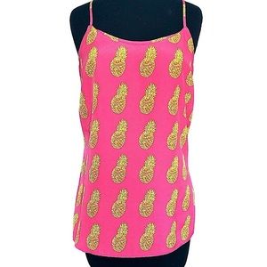 J Crew Pineapple Print Lightweight Racerback Tank Top Neon Pink Size 4 Small
